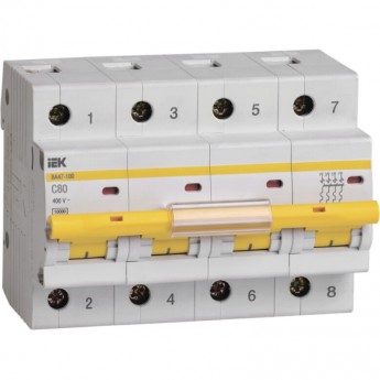 Автоматический выключатель IEK ВА47-100 4Р 80А 10кА С - MVA40-4-080-C Автоматический выключатель IEK ВА47-100 4Р 80А 10кА С - MVA40-4-080-C