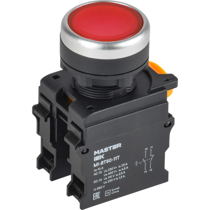 Кнопка с фиксацией IEK MASTER MI-BT60-11T-3-21-K04 d=22мм 1NO+1NC красная MI-BT60-111T-3-21-K04