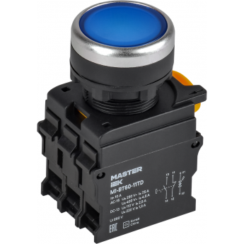 Кнопка с подсветкой и фиксацией IEK MASTER MI-BT60-11TD-3-11-K07 d=22мм 1NO+1NC синяя
