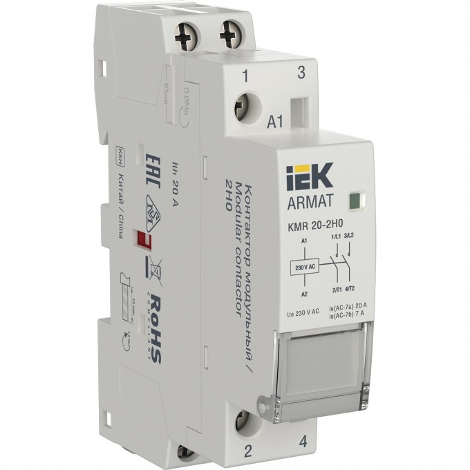 Контактор модульный IEK ARMAT KMR 20А 230В AC 2НО AR-KMR10-020-20-230 Контактор модульный IEK ARMAT KMR 20А 230В AC 2НО AR-KMR10-020-20-230