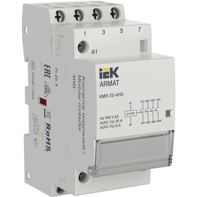 Контактор модульный IEK ARMAT KMR 25А 24В AC/DC 4НО AR-KMR20-025-40-024 Контактор модульный IEK ARMAT KMR 25А 24В AC/DC 4НО AR-KMR20-025-40-024