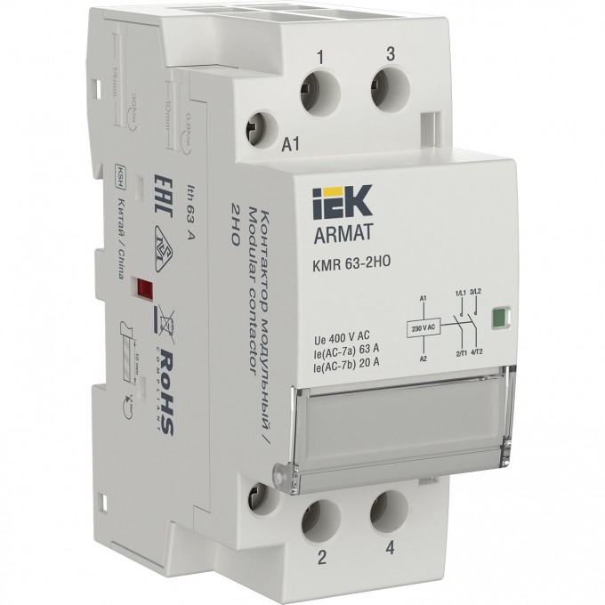 Контактор модульный IEK ARMAT KMR 63А 230В AC 2НО AR-KMR10-063-20-230 Контактор модульный IEK ARMAT KMR 63А 230В AC 2НО AR-KMR10-063-20-230