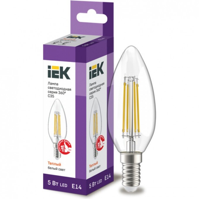 Лампа IEK серия 360, LED, C35, свеча, прозрачная, 5вт, 230В, 3000К, E14 LLF-C35-5-230-30-E14 -CL LLF-C35-5-230-30-E14-CL Лампа IEK серия 360, LED, C35, свеча, прозрачная, 5вт, 230В, 3000К, E14 LLF-C35-5-230-30-E14 -CL LLF-C35-5-230-30-E14-CL