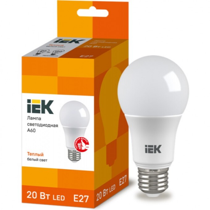 Лампа светодиодная IEK A60 шар 20Вт 230В 3000К E27 - LLE-A60-20-230-30-E27 Лампа светодиодная IEK A60 шар 20Вт 230В 3000К E27 - LLE-A60-20-230-30-E27