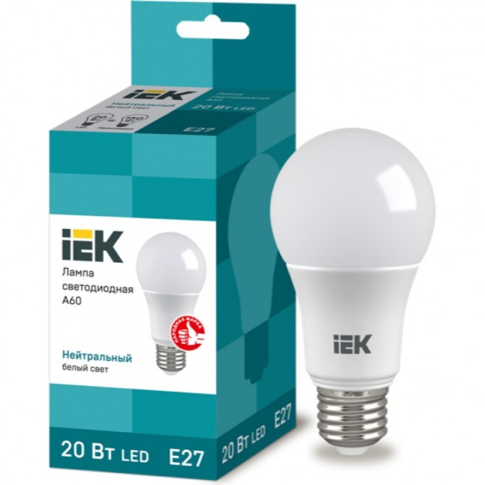 Лампа светодиодная IEK A60 шар 20Вт 230В 4000К E27 - LLE-A60-20-230-40-E27 Лампа светодиодная IEK A60 шар 20Вт 230В 4000К E27 - LLE-A60-20-230-40-E27