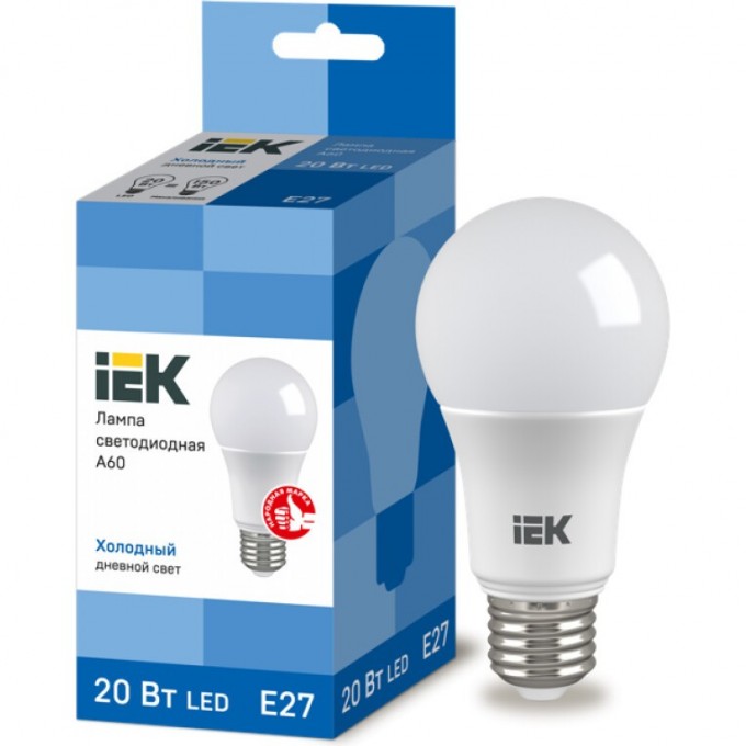 Лампа светодиодная IEK A60 шар 20Вт 230В 6500К E27 - LLE-A60-20-230-65-E27 Лампа светодиодная IEK A60 шар 20Вт 230В 6500К E27 - LLE-A60-20-230-65-E27