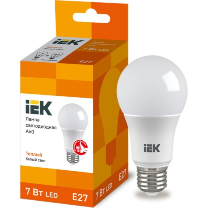 Лампа светодиодная IEK A60 шар 7Вт 230В 3000К E27 - LLE-A60-7-230-30-E27 Лампа светодиодная IEK A60 шар 7Вт 230В 3000К E27 - LLE-A60-7-230-30-E27