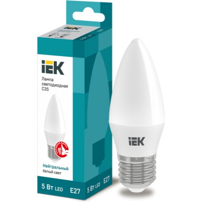 Лампа светодиодная IEK C35 свеча 5Вт 230В 4000К E27 - LLE-C35-5-230-40-E27 Лампа светодиодная IEK C35 свеча 5Вт 230В 4000К E27 - LLE-C35-5-230-40-E27