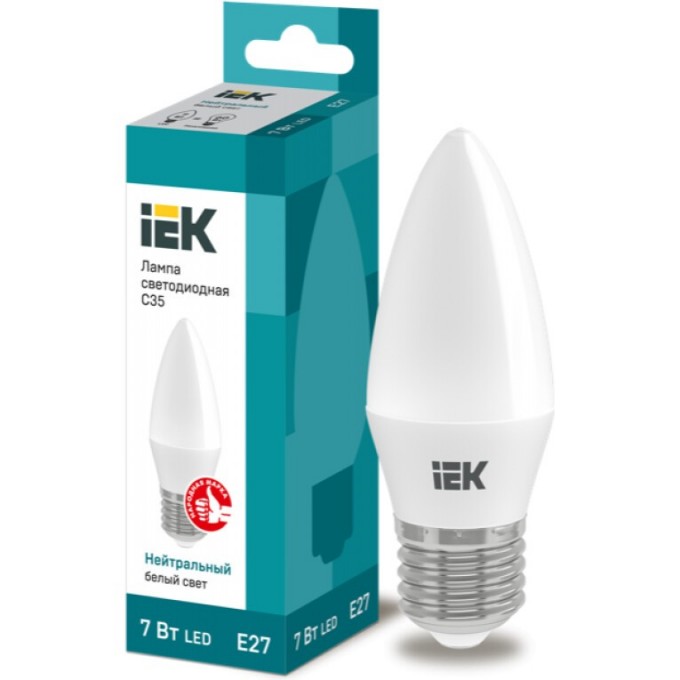 Лампа светодиодная IEK C35 свеча 7Вт 230В 4000К E27 - LLE-C35-7-230-40-E27 Лампа светодиодная IEK C35 свеча 7Вт 230В 4000К E27 - LLE-C35-7-230-40-E27