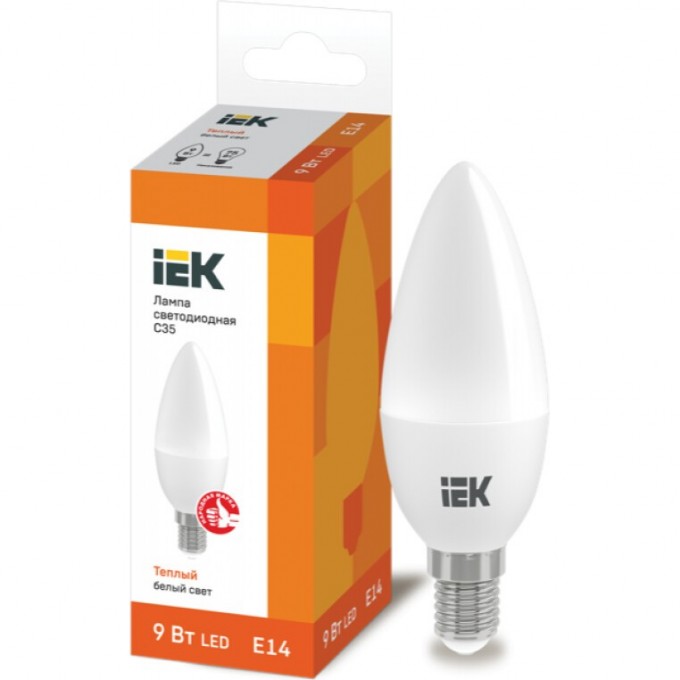 Лампа светодиодная IEK C35 свеча 9Вт 230В 3000К E14 - LLE-C35-9-230-30-E14 Лампа светодиодная IEK C35 свеча 9Вт 230В 3000К E14 - LLE-C35-9-230-30-E14