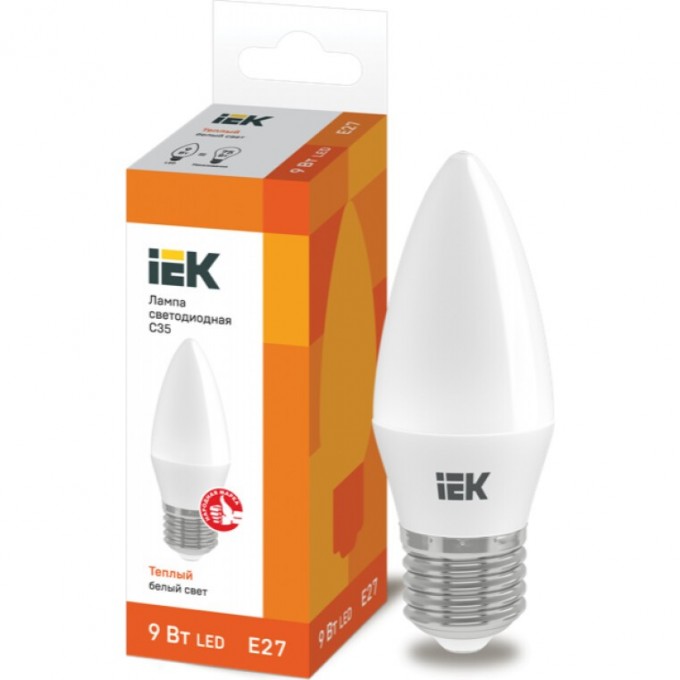 Лампа светодиодная IEK C35 свеча 9Вт 230В 3000К E27 - LLE-C35-9-230-30-E27 Лампа светодиодная IEK C35 свеча 9Вт 230В 3000К E27 - LLE-C35-9-230-30-E27