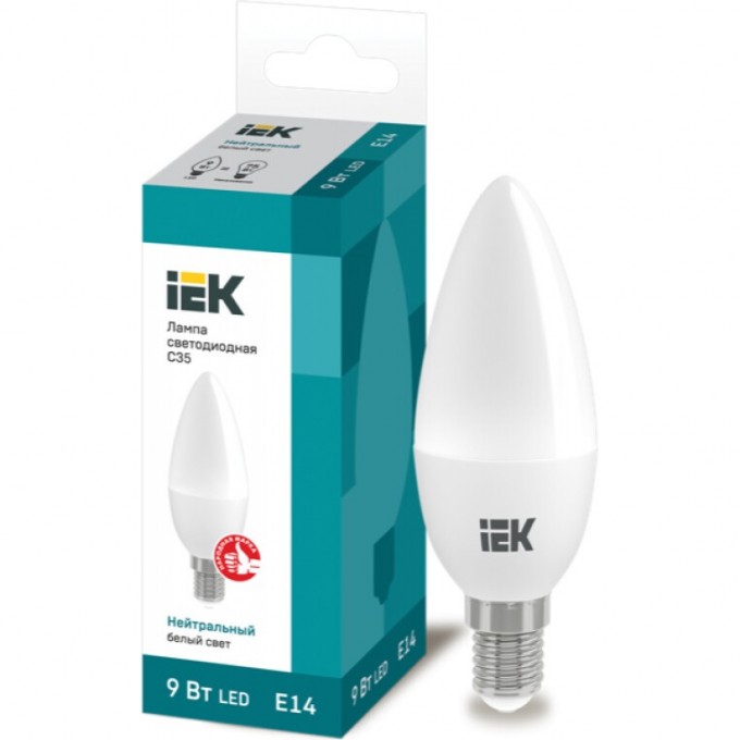Лампа светодиодная IEK C35 свеча 9Вт 230В 4000К E14 - LLE-C35-9-230-40-E14 Лампа светодиодная IEK C35 свеча 9Вт 230В 4000К E14 - LLE-C35-9-230-40-E14
