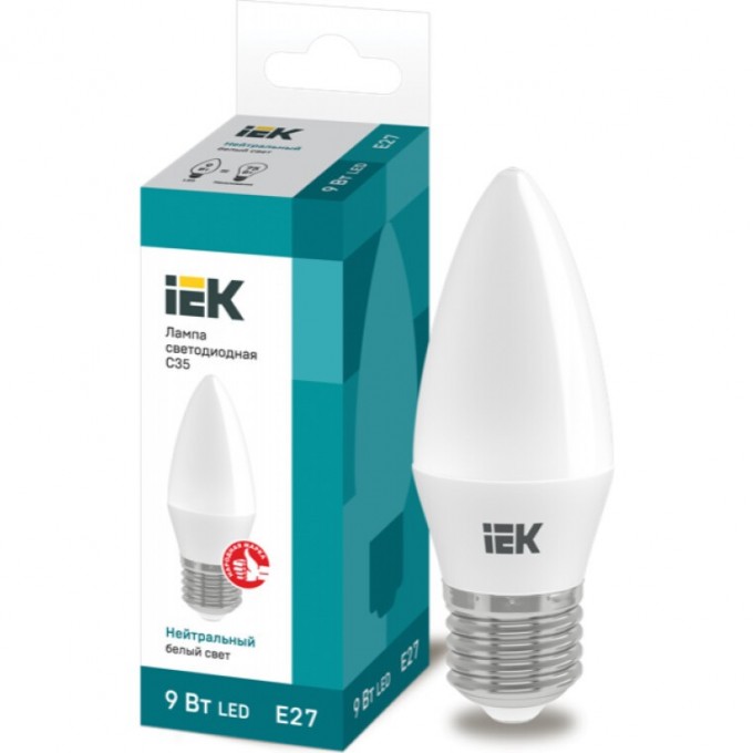 Лампа светодиодная IEK C35 свеча 9Вт 230В 4000К E27 - LLE-C35-9-230-40-E27 Лампа светодиодная IEK C35 свеча 9Вт 230В 4000К E27 - LLE-C35-9-230-40-E27