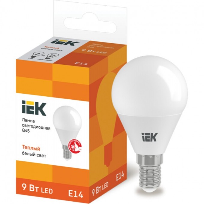 Лампа светодиодная IEK G45 шар 9Вт 230В 3000К E14 - LLE-G45-9-230-30-E14 Лампа светодиодная IEK G45 шар 9Вт 230В 3000К E14 - LLE-G45-9-230-30-E14