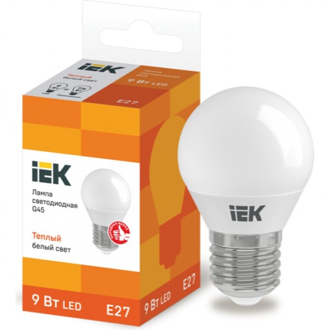 Лампа светодиодная IEK G45 шар 9Вт 230В 3000К E27 - LLE-G45-9-230-30-E27 Лампа светодиодная IEK G45 шар 9Вт 230В 3000К E27 - LLE-G45-9-230-30-E27