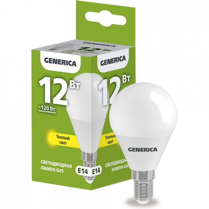 Лампа светодиодная IEK GENERICA G45 шар 12Вт 230В 3000К E14 LL-G45-12-230-30-E14-G Лампа светодиодная IEK GENERICA G45 шар 12Вт 230В 3000К E14 LL-G45-12-230-30-E14-G