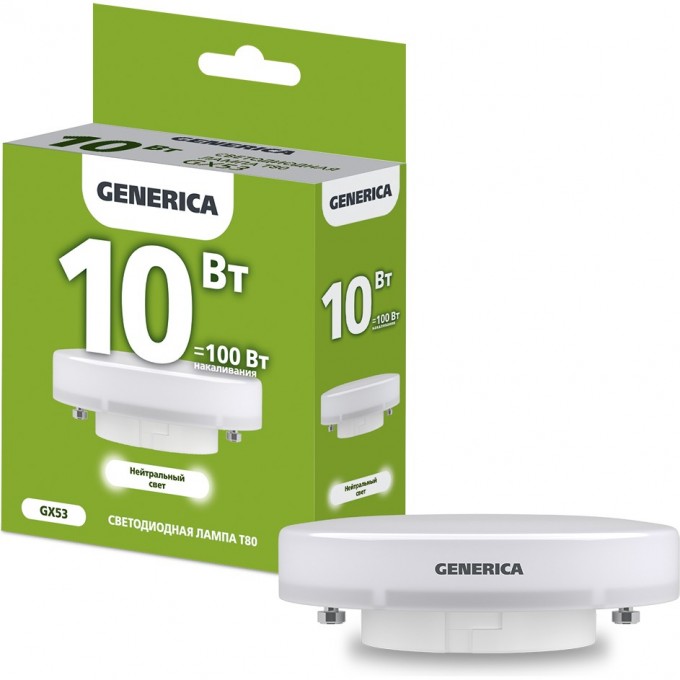 Лампа светодиодная IEK GENERICA T80 таблетка 10Вт 230В 4000К GX53 LL-T80-10-230-40-GX53-G Лампа светодиодная IEK GENERICA T80 таблетка 10Вт 230В 4000К GX53 LL-T80-10-230-40-GX53-G