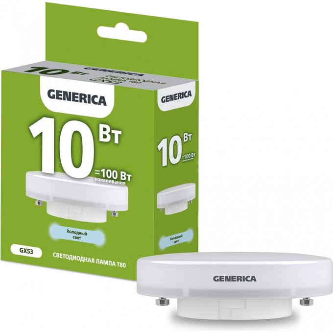 Лампа светодиодная IEK GENERICA T80 таблетка 10Вт 230В 6500К GX53 LL-T80-10-230-65-GX53-G Лампа светодиодная IEK GENERICA T80 таблетка 10Вт 230В 6500К GX53 LL-T80-10-230-65-GX53-G