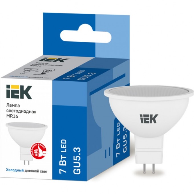 Лампа светодиодная IEK MR16 софит 7Вт 230В 6500К GU5.3 - LLE-MR16-7-230-65-GU5 Лампа светодиодная IEK MR16 софит 7Вт 230В 6500К GU5.3 - LLE-MR16-7-230-65-GU5