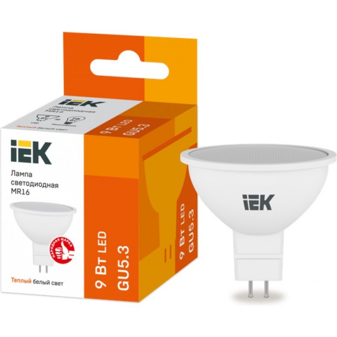 Лампа светодиодная IEK MR16 софит 9Вт 230В 3000К GU5.3 - LLE-MR16-9-230-30-GU5 Лампа светодиодная IEK MR16 софит 9Вт 230В 3000К GU5.3 - LLE-MR16-9-230-30-GU5