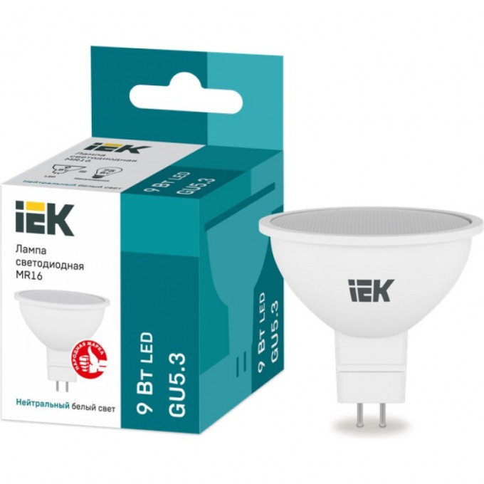 Лампа светодиодная IEK MR16 софит 9Вт 230В 4000К GU5.3 - LLE-MR16-9-230-40-GU5 Лампа светодиодная IEK MR16 софит 9Вт 230В 4000К GU5.3 - LLE-MR16-9-230-40-GU5