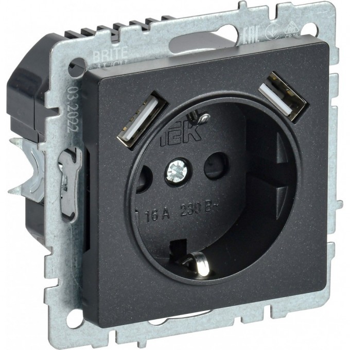 Розетка IEK BRITE РЮш10-1-БрЧ 16А с USB A+A 2.1А BR-R14-16-U21-D21-K02 Розетка IEK BRITE РЮш10-1-БрЧ 16А с USB A+A 2.1А BR-R14-16-U21-D21-K02