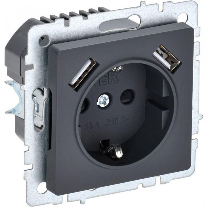 Розетка IEK BRITE РЮш10-1-БрГ 16А с USB A+A 2.1А графит BR-R14-16-U21-D21-K53 Розетка IEK BRITE РЮш10-1-БрГ 16А с USB A+A 2.1А графит BR-R14-16-U21-D21-K53