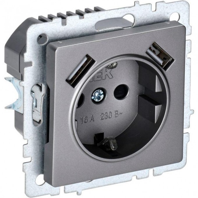 Розетка IEK BRITE РЮш10-1-БрС 16А с USB A+A 2.1А сталь BR-R14-16-U21-D21-K46 Розетка IEK BRITE РЮш10-1-БрС 16А с USB A+A 2.1А сталь BR-R14-16-U21-D21-K46