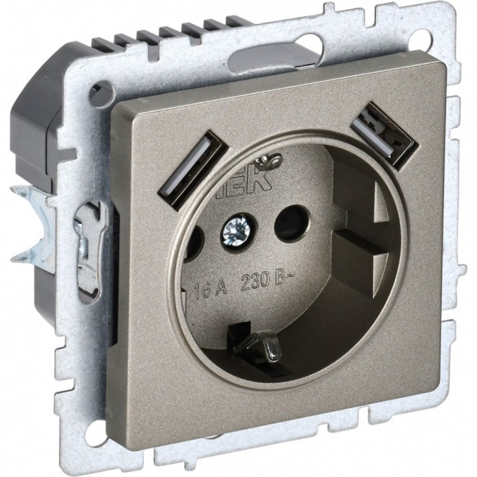 Розетка IEK BRITE РЮш10-1-БрШ 16А с USB A+A 2.1А BR-R14-16-U21-D21-K37 Розетка IEK BRITE РЮш10-1-БрШ 16А с USB A+A 2.1А BR-R14-16-U21-D21-K37