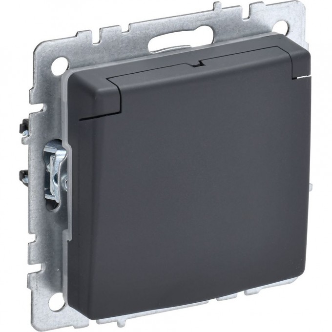 Розетка IEK BRITE с заземлением с защитными шторками и крышкой 16А IP20 РСбш10-3-БрГ графит BR-R16-16-K53 Розетка IEK BRITE с заземлением с защитными шторками и крышкой 16А IP20 РСбш10-3-БрГ графит BR-R16-16-K53