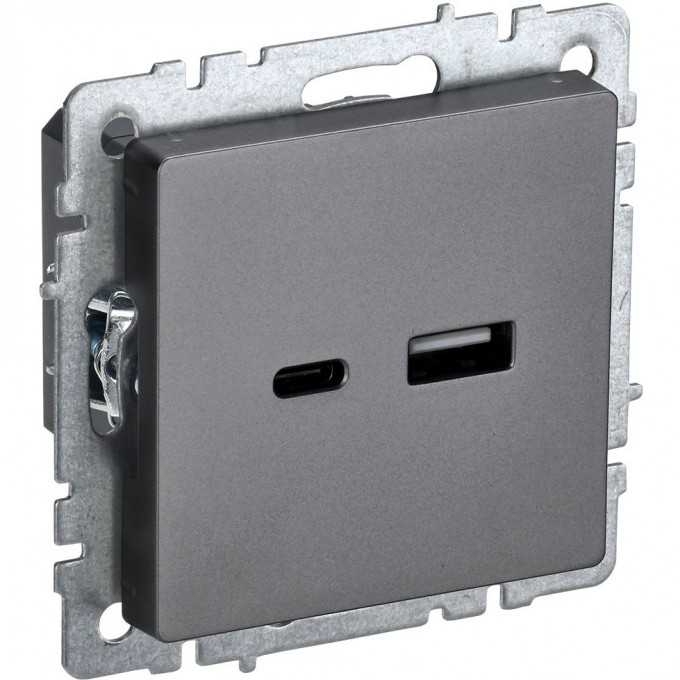 Розетка IEK BRITE USB A+C 18Вт РЮ11-1-БрС сталь BR-U22-018-K46 Розетка IEK BRITE USB A+C 18Вт РЮ11-1-БрС сталь BR-U22-018-K46