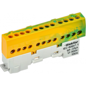 Шина PE "земля" IEK TEKFOR TF-NN10-12-KL-K52 изолированная на универсальном держателе 6х9-12-ЖЗ