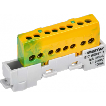 Шина PE "земля" IEK TEKFOR TF-NN10-08-KL-K52 изолированная на универсальном держателе 6х9-8-ЖЗ