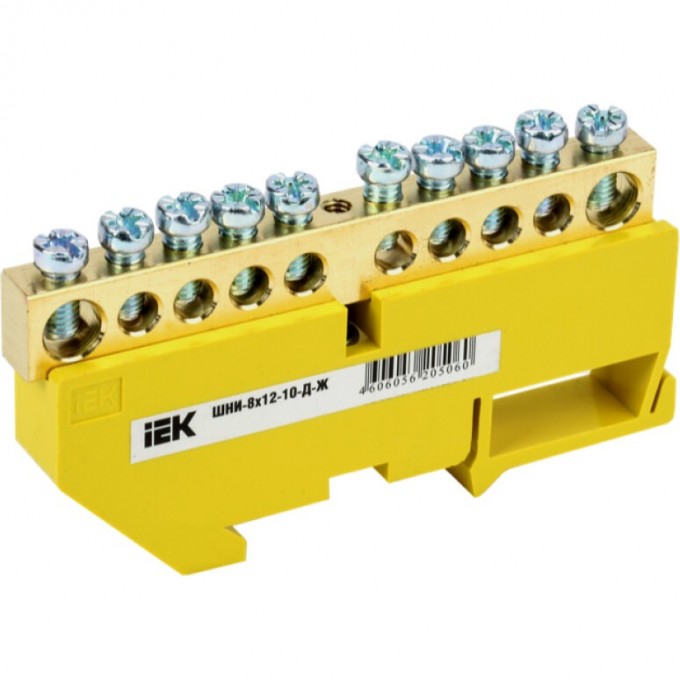 Шина PE "земля" на DIN-изоляторе IEK ШНИ-8х12-10-Д-Ж - YNN10-812-10D-K05 Шина PE "земля" на DIN-изоляторе IEK ШНИ-8х12-10-Д-Ж - YNN10-812-10D-K05