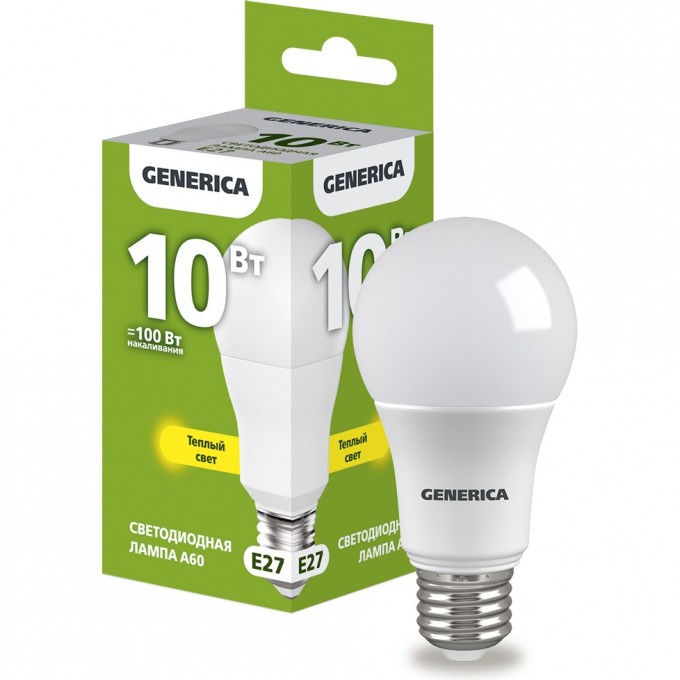 Светодиодная лампа IEK GENERICA A60 груша 10Вт 230В 3000К E27 LL-A60-10-230-30-E27-G Светодиодная лампа IEK GENERICA A60 груша 10Вт 230В 3000К E27 LL-A60-10-230-30-E27-G