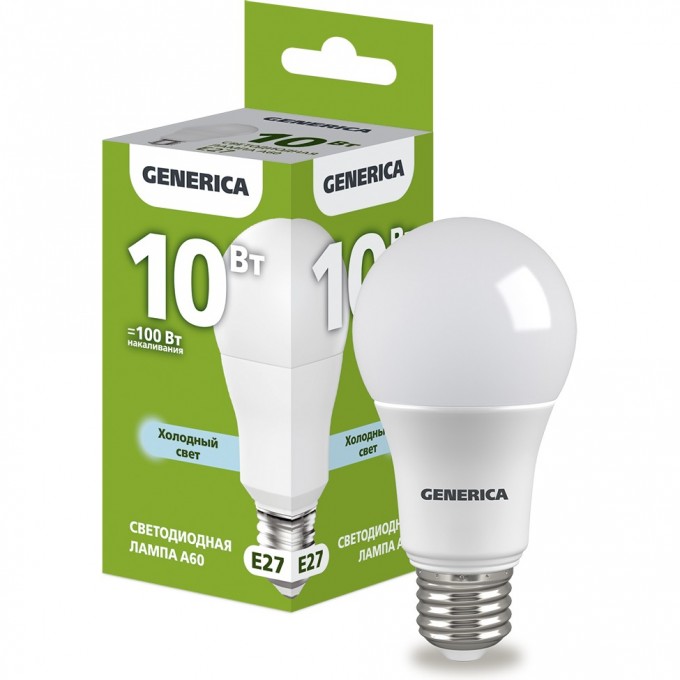 Светодиодная лампа IEK GENERICA A60 груша 10Вт 230В 6500К E27 LL-A60-10-230-65-E27-G Светодиодная лампа IEK GENERICA A60 груша 10Вт 230В 6500К E27 LL-A60-10-230-65-E27-G