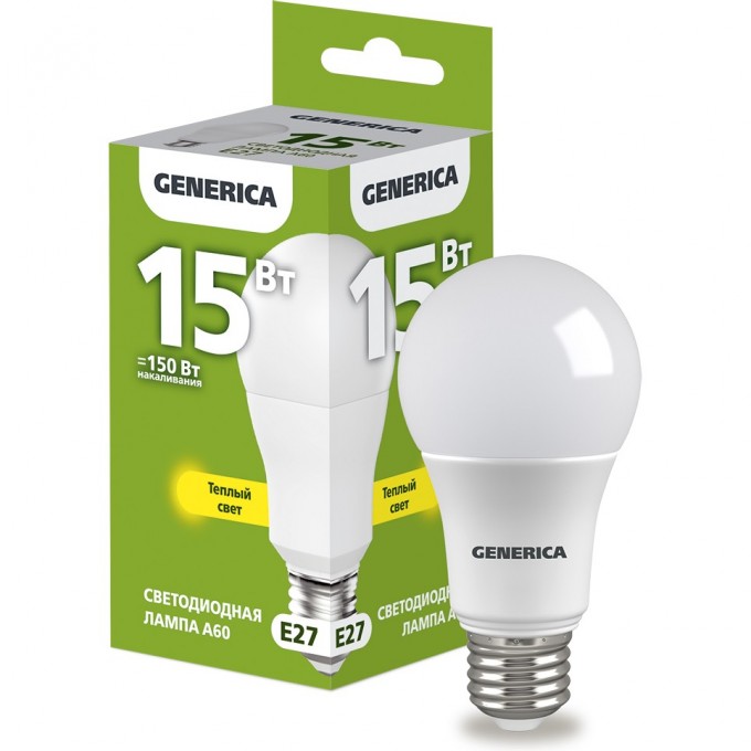 Светодиодная лампа IEK GENERICA A60 груша 15Вт 230В 3000К E27 LL-A60-15-230-30-E27-G Светодиодная лампа IEK GENERICA A60 груша 15Вт 230В 3000К E27 LL-A60-15-230-30-E27-G