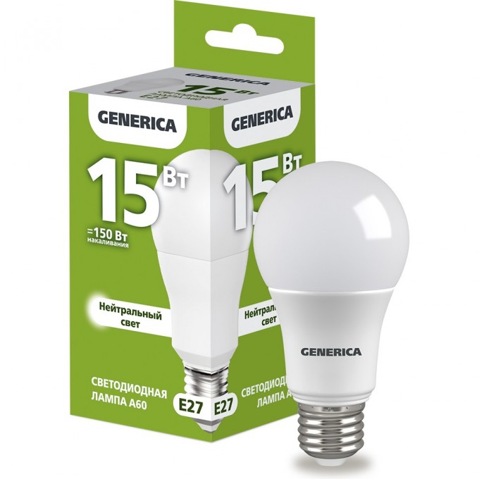 Светодиодная лампа IEK GENERICA A60 груша 15Вт 230В 4000К E2 LL-A60-15-230-40-E27-G Светодиодная лампа IEK GENERICA A60 груша 15Вт 230В 4000К E2 LL-A60-15-230-40-E27-G