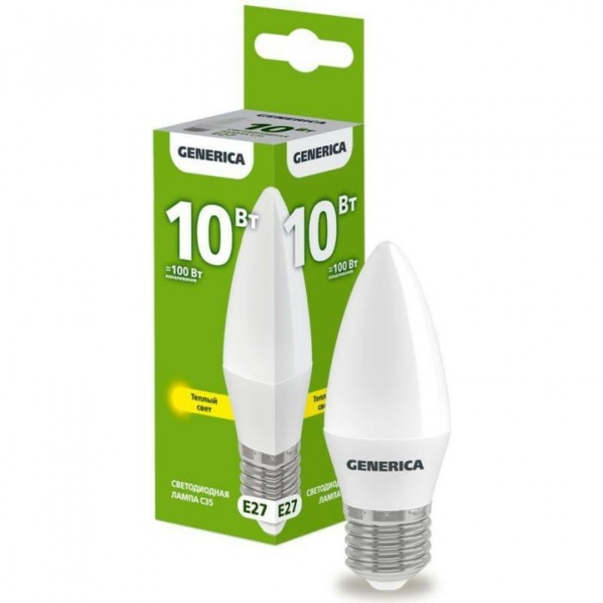 Светодиодная лампа IEK GENERICA C35 свеча 10Вт 230В 3000К E27 LL-C35-10-230-30-E27-G Светодиодная лампа IEK GENERICA C35 свеча 10Вт 230В 3000К E27 LL-C35-10-230-30-E27-G