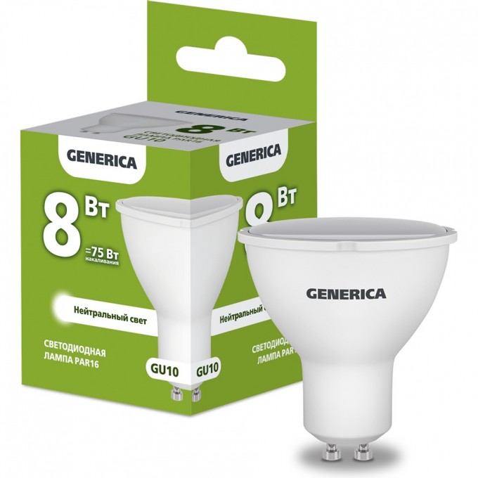 Светодиодная лампа IEK GENERICA PAR16 софит 8Вт 230В 4000К GU10 LL-PAR16-08-230-40-GU10-G Светодиодная лампа IEK GENERICA PAR16 софит 8Вт 230В 4000К GU10 LL-PAR16-08-230-40-GU10-G