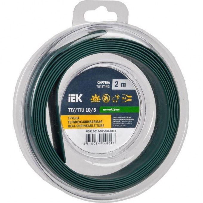 Трубка термоусадочная IEK ТТУ нг-LS 10/5 зел. (уп.2м) UDR12-010-005-002-K06-T Трубка термоусадочная IEK ТТУ нг-LS 10/5 зел. (уп.2м) UDR12-010-005-002-K06-T