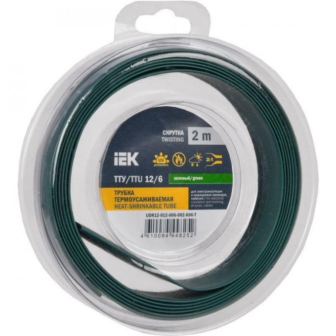 Трубка термоусадочная IEK ТТУ нг-LS 12/6 зел. (уп.2м) UDR12-012-006-002-K06-T Трубка термоусадочная IEK ТТУ нг-LS 12/6 зел. (уп.2м) UDR12-012-006-002-K06-T
