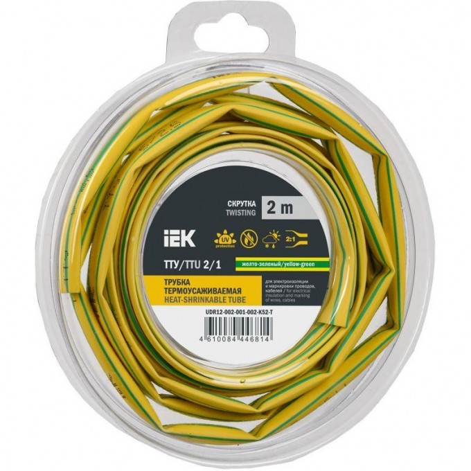 Трубка термоусадочная IEK ТТУ нг-LS 2/1 желт./зел. (уп.2м) UDR12-002-001-002-K52-T Трубка термоусадочная IEK ТТУ нг-LS 2/1 желт./зел. (уп.2м) UDR12-002-001-002-K52-T