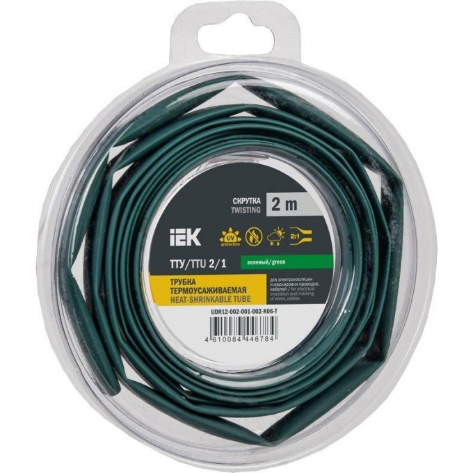 Трубка термоусадочная IEK ТТУ нг-LS 2/1 зел. (уп.2м) UDR12-002-001-002-K06-T Трубка термоусадочная IEK ТТУ нг-LS 2/1 зел. (уп.2м) UDR12-002-001-002-K06-T