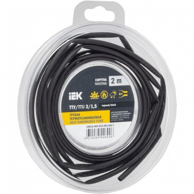 Трубка термоусадочная IEK ТТУ нг-LS 3/1.5 черн. (уп.2м) UDR12-003-D15-002-K02-T Трубка термоусадочная IEK ТТУ нг-LS 3/1.5 черн. (уп.2м) UDR12-003-D15-002-K02-T