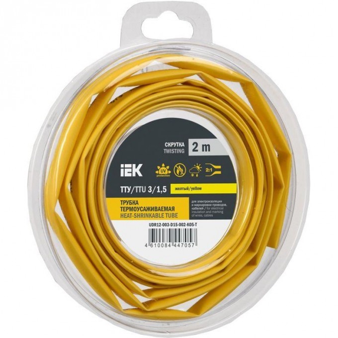 Трубка термоусадочная IEK ТТУ нг-LS 3/1.5 желт. (уп.2м) UDR12-003-D15-002-K05-T Трубка термоусадочная IEK ТТУ нг-LS 3/1.5 желт. (уп.2м) UDR12-003-D15-002-K05-T