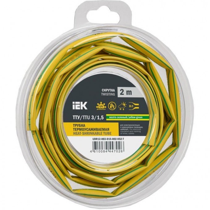 Трубка термоусадочная IEK ТТУ нг-LS 3/1.5 желт./зел. (уп.2м) UDR12-003-D15-002-K52-T Трубка термоусадочная IEK ТТУ нг-LS 3/1.5 желт./зел. (уп.2м) UDR12-003-D15-002-K52-T