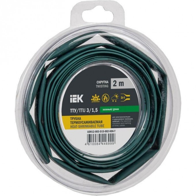 Трубка термоусадочная IEK ТТУ нг-LS 3/1.5 зел. (уп.2м) UDR12-003-D15-002-K06-T Трубка термоусадочная IEK ТТУ нг-LS 3/1.5 зел. (уп.2м) UDR12-003-D15-002-K06-T
