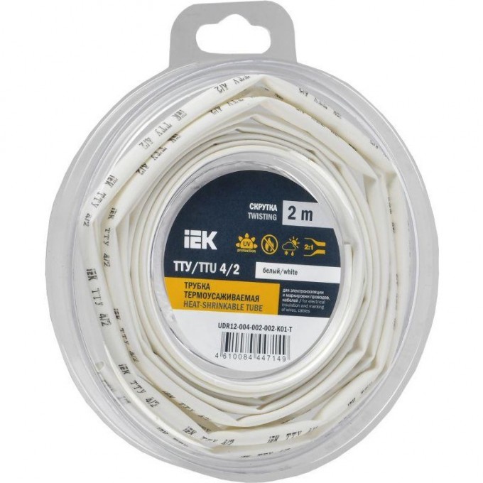 Трубка термоусадочная IEK ТТУ нг-LS 4/2 бел. (уп.2м) UDR12-004-002-002-K01-T Трубка термоусадочная IEK ТТУ нг-LS 4/2 бел. (уп.2м) UDR12-004-002-002-K01-T