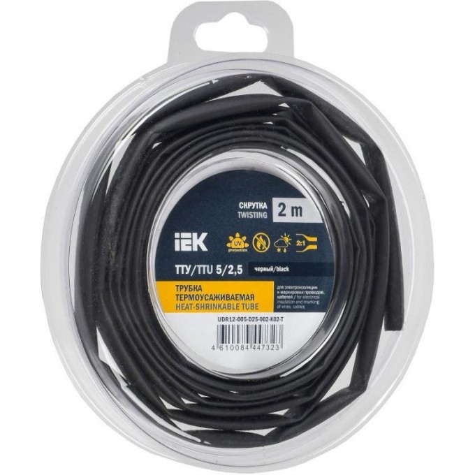Трубка термоусадочная IEK ТТУ нг-LS 5/2.5 черн. (уп.2м) UDR12-005-D25-002-K02-T Трубка термоусадочная IEK ТТУ нг-LS 5/2.5 черн. (уп.2м) UDR12-005-D25-002-K02-T